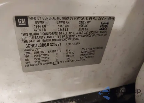 2018 Chevrolet Trax Lt z USA, uszkodzony, nr VIN 3GNCJLSB6JL325791